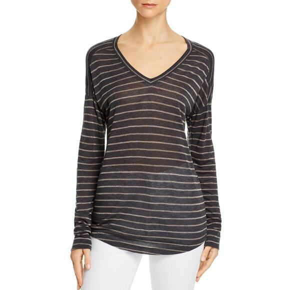 Rails Tops - Rails Sami Striped V Neck Long Sleeve Top Size L Large NWT Bronze Charcoal